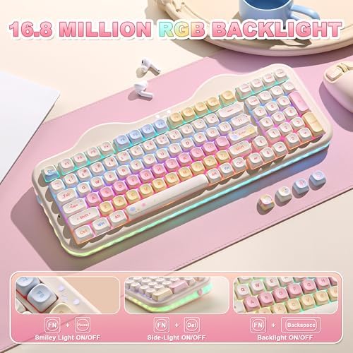 YUNZII C98 Cute Cake Wireless Mechanical Keyboard(Beige, Milk Switch)