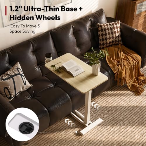 SANODESK 32''Pneumatic Adjustable Overbed Bedside Table with Hidden Casters