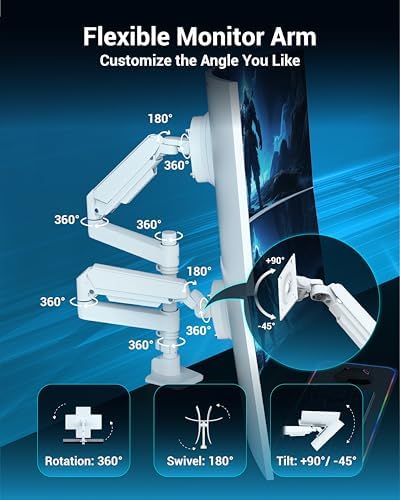 Ergounion Dual Monitor Arm for 13-49 Inch Ultrawide Screens, Heavy Duty Monitor Mount for 2 Monitors up to 44lbs, Full Motion Vertical Stacked Dual Monitor Arm Desk Mount, 75/100mm VESA Mount, White