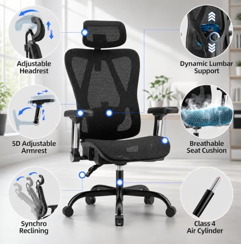Ergonomic Office Chair, Full Mesh Desk Chair with 5D Armrests