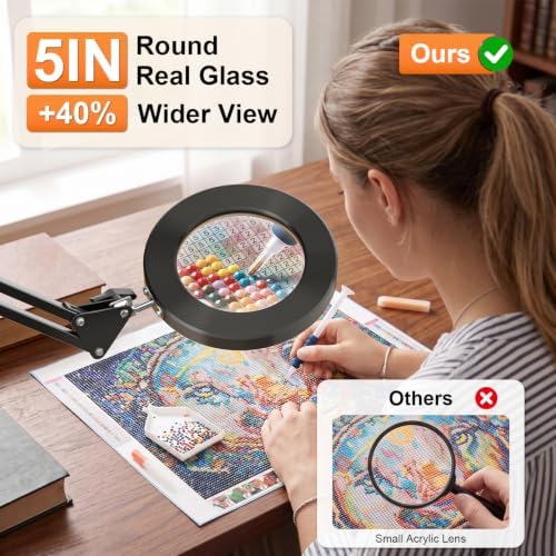 10X Magnifying Glass Lamp w/Clamp, 360° Shadow-Free Light for Close Work