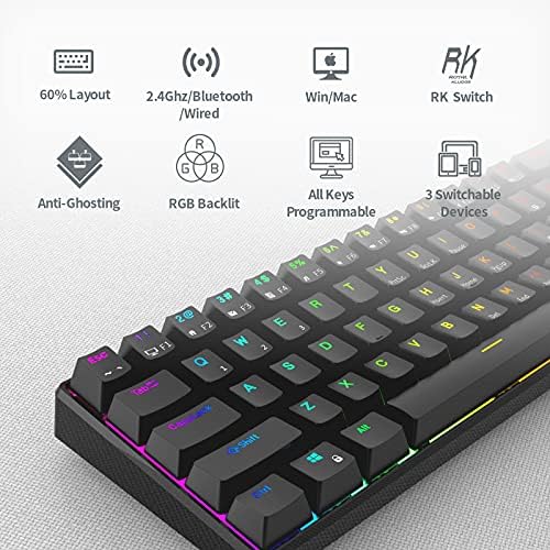 RK ROYAL KLUDGE RK61 Wireless Mechanical Keyboard, 60% Percent RGB, Black