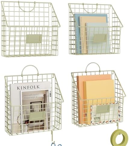 4 Packs Hanging Wall File Organizer with Hooks, Magazine Rack ,Mail Basket