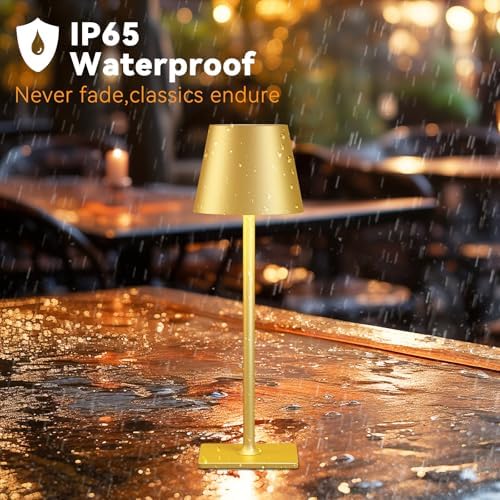 Yogaret 4 Pack Gold Rechargeable Led Cordless Table Lamps,Cordless Lamp with 6000mAh Battery Operated,Wireless Lamp for Restaurant Home Dinner Dining Kitchen Outdoor Patio,Waterproof & Portable