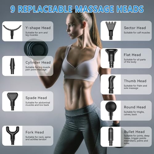 APHERMA Massage Gun, Muscle Massage Gun for Athletes Handheld Electric Deep Tissue Back Massager, Percussion Massage Device for Pain Relief with 30 Speed Levels 9 Heads Black
