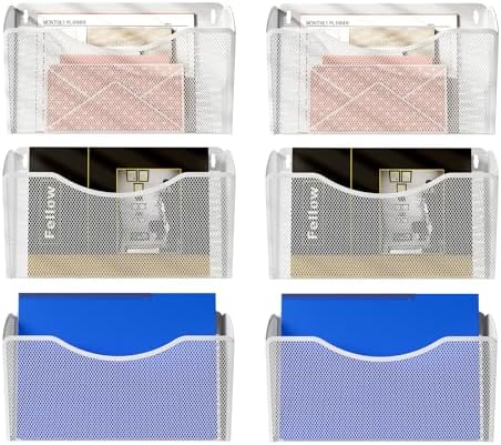 PAG-Mass 6 Pockets Wall File Holder Office Hanging File Organizer Metal Wall Mount Magazine Rack, White