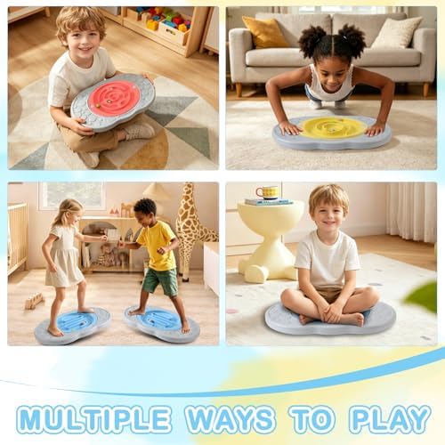 Balance Board with Maze for Kids, Labyrinth Wobble Board Rocking Seesaw Sensory Training with 2 Balls & 2 Replacement Labyrinth Disks, Non-Slip Pedals Indoor Outdoor for Boys Girls