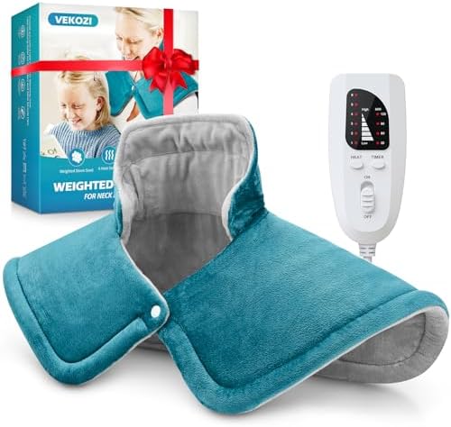 Heating Pad for Neck and Shoulders, 2lb Weighted Neck Heating Pad for Back Pain Relief 6 Heat Settings, 4 Auto-Off Timer, Gifts for Women Men Mom for Christmas, Birthday, Mother's Day,17"x23" Sky Blue