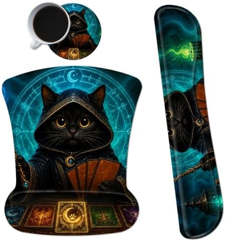3-in-1 Ergonomic Memory Foam Keyboard Wrist Rest Pad Set, Flame Cat