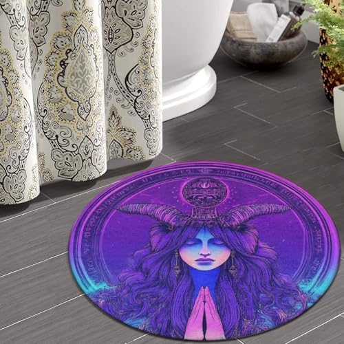 Large Round Area Rug Home Decor Modern Bathroom Rug Kitchen Office Circle Rug for Living Room Sofa Circle Cute Mat Twelve Constellations Aries Goddess Prayer Art, 36inch