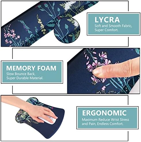 AIMSA Ergonomic Keyboard Wrist Rest and Mouse Pad with Wrist Support Set, Memory Foam Non-Slip Rubber Base, for Home, Office, Easy Typing, Pain Relief, Flowers Plants