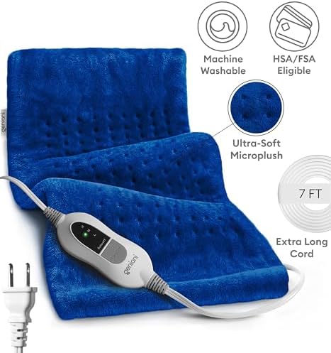 GENIANI Electric Heating Pad for Back Pain & Cramps Relief, Electric Throw, Self Care Gifts for Women, Heating Pad for Neck & Shoulder, Machine Washable Microplush, Auto Shut Off (12×24", Space Blue)