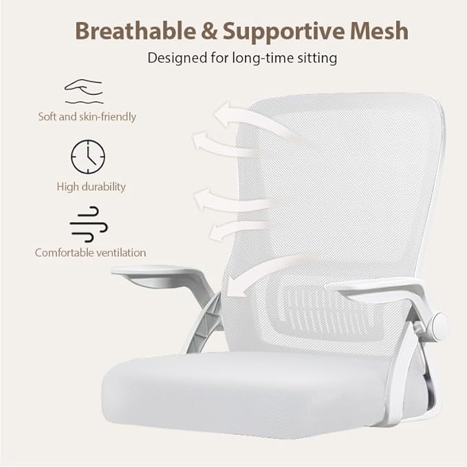 Office Chair, Ergonomic Desk Chair Breathable Mesh Chair Swivel Chair with Flip-Up Arms and Lumbar Support Computer Chair for Home Office