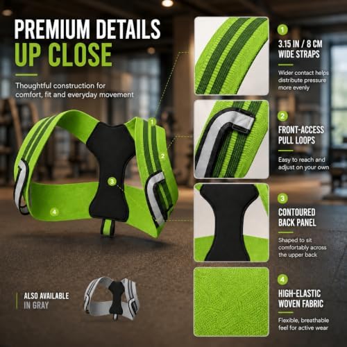 Pro-Gym Back Posture Corrector for Women to Open Shoulders, 8cm Ultra-Wide No-Digging Shoulder Straps, Tactical Power-Strap for Easy Solo Wear, Breathable for Workout & Peak Form