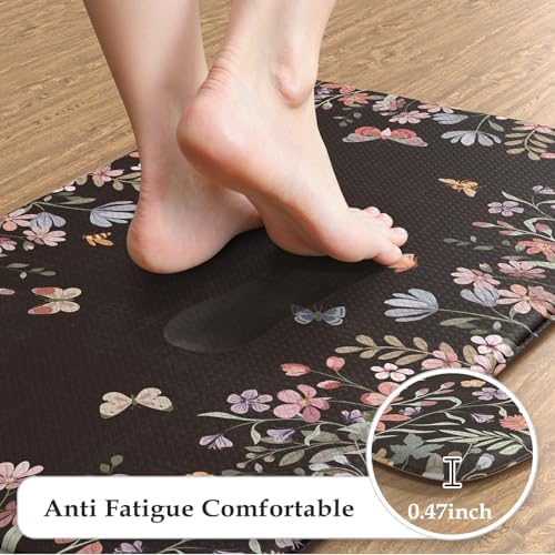 KIMODE Anti Fatigue Kitchen Mats for Floor, Farmhouse Black Kitchen Rugs