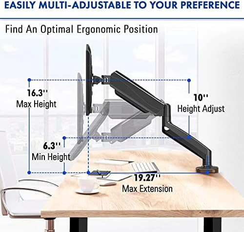 Spring LCD Monitor Arm with USB and Multimedia Ports for: ViewSonic 32 Inch 1080p Widescreen IPS Monitor with Ultra-Thin Bezels (VX3276-MHD)