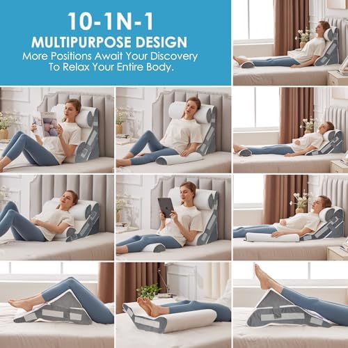 MEGCXIT Wedge Pillow Set for After Surgery, Bed Wedge, 4PCS, White/Grey