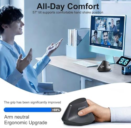 Ergonomic Bluetooth Mouse, Wireless Rechargeable Vertical Mouse for Carpal Tunnel with USBC & BT 5.0/3.0 & 2.4G Connect, Silent, Easy to use, 6 Buttons for Laptop PC MacBook Desktop Computer