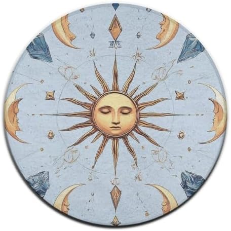 Home Decor Non Slip Kitchen Office Circle Rug, Machine Washable Modern Round Area Rug, Room Sofa Yoga Soft Round Carpet Sun and Moon Clock, 24inch