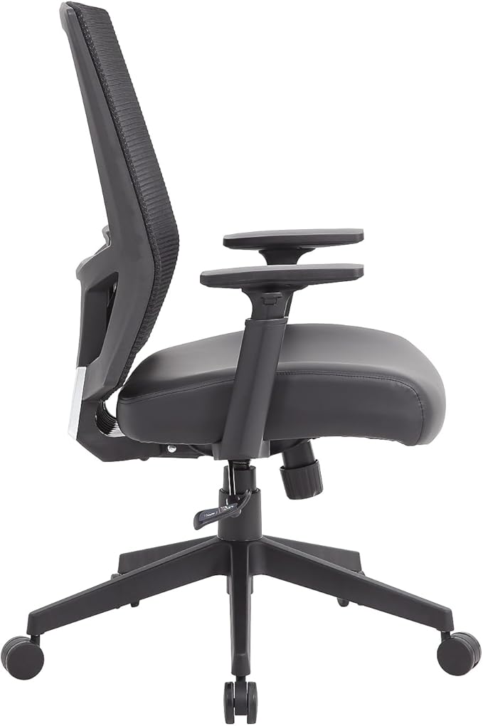 Boss Office Products Mesh Back Vinyl Task Chair with Synchro-Tilt in Black