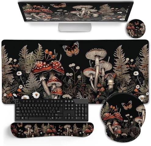 LIMKRIAN Mushroom Mouse Pad Set Large Desk Matt for Desktop Fall Decor