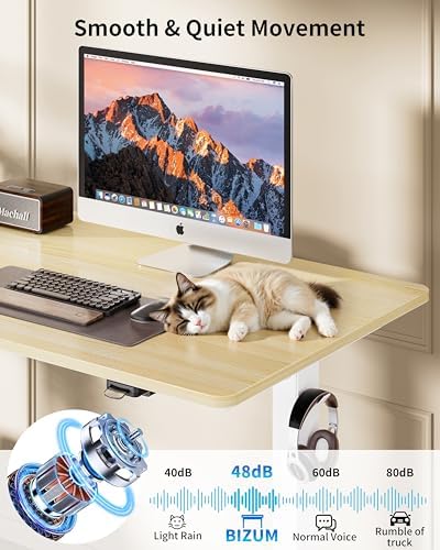 BIZUM 35.4" Small Electric Standing Desk Height Adjustable, Whole Piece Stand Up Computer Desk Work Study Writing Gaming Desks for Home Office Oak