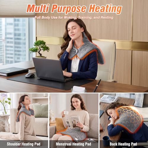 3 lb Weighted Heating Pad for Neck and Shoulders and Back, Thanksgiving Gifts for Women, Birthday Gifts for Men Her, Neck Heating Pad with 9 Heat Options 4 Auto-Off Timer, Grey