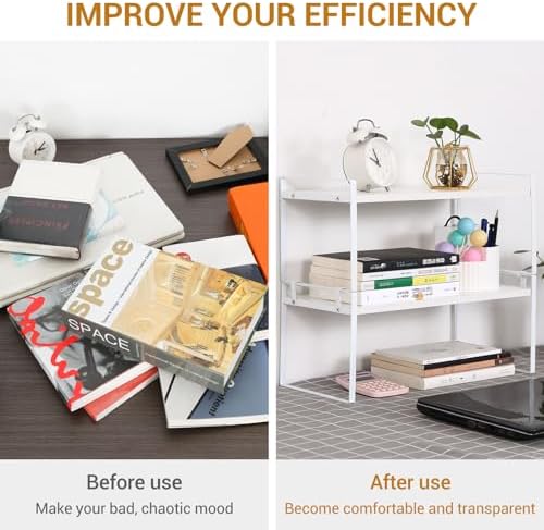 YGYQZ Desk Shelf Organizer, 2-Tier Desktop Bookshelf, White