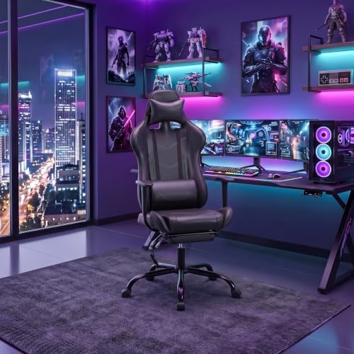 BestOffice Massage Gaming Chair with Footrest, Office Desk Chair, Black