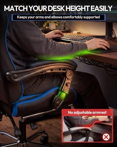 Dowinx Ergonomic Gaming Chair with Footrest & Massage Lumbar, 2D-Linkage Armrests for Computer Chair 330lbs with Headrest Pillow for Office, Home, Streaming and Long Gaming Sessions, Blue