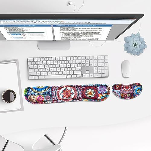 Gimars Upgrade Enlarge Gel Memory Foam Set Keyboard Wrist Rest Pad, Mouse Wrist Cushion Support for Office, Computer, Laptop, Mac, Comfortable, Lightweight for Easy Typing Pain Relief,Mandala