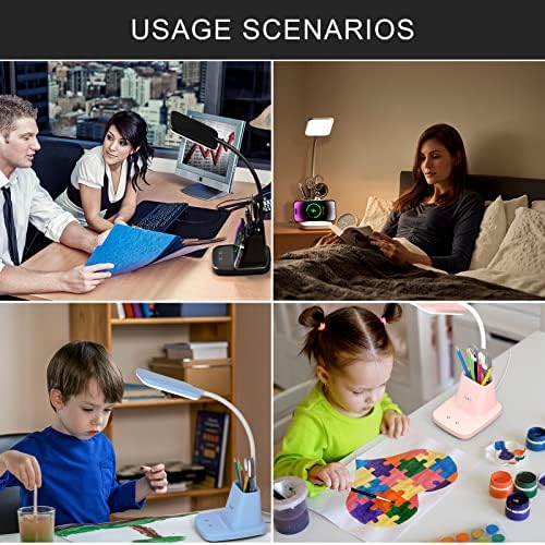 LED Desk Lamp with Wireless Charger for Home Office, White