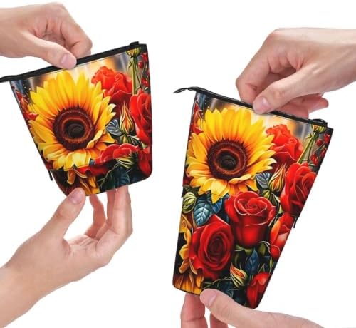 Sunflowers and Roses Flowers Standing Pencil Case