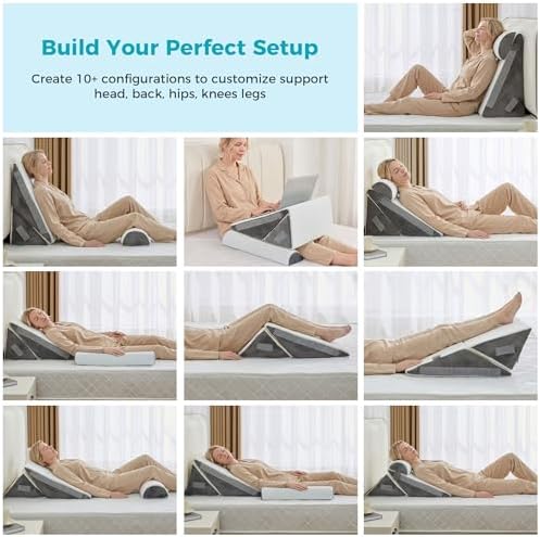 BDEUS 3PCS Wedge Pillow Set for After Surgery, Back Pillow for Bed Sitting up, Orthopedic Foam Wedge Pillow for Acid Reflux Sleep Apnea Back Pain Relief, Post Surgery Pillow for GERD & Snoring, White
