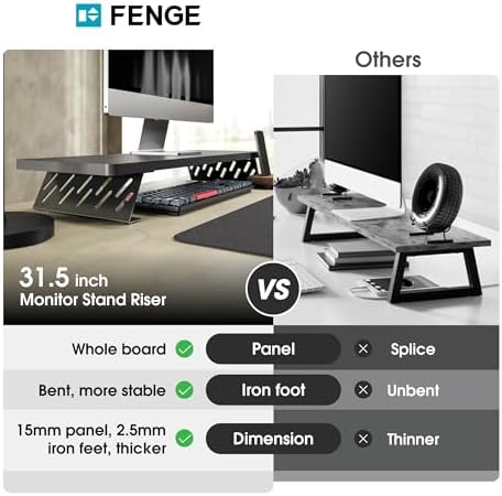 Fenge Monitor Stand Riser, Wooden & Metal Desk Shelf Organizer, Black