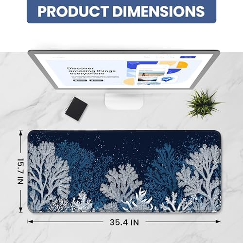 Aesthetic Desk Mat, Cute Ocean Reef Desk Pad Protector for Work & Decor, 35.4" x 15.7", Pretty Non-Slip Extended Mouse Pad for Office or Home