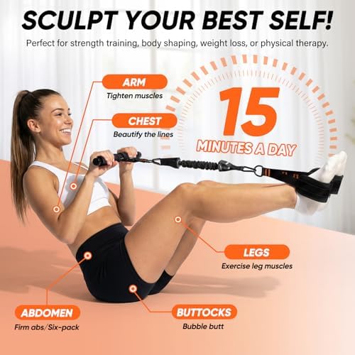 Adjustable Length Pedal Resistance Band with Handle for Working Out, Replaceable 180Lbs Exercise Bands with Foot Pedals, Home Gym Workout Equipment for Women Men Strength Training, Stretching