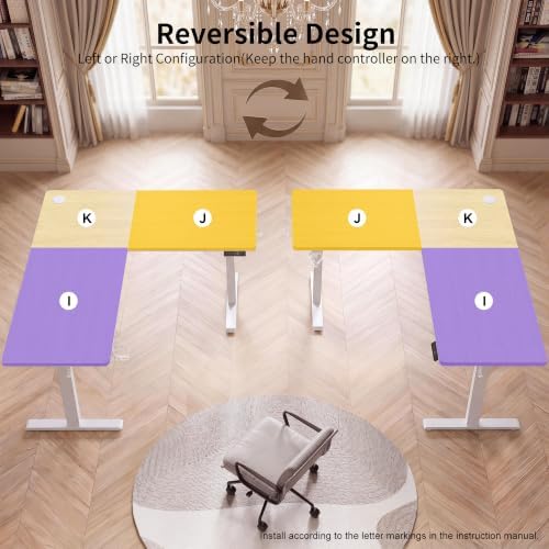 WALKINGDESK 63X55 Inches Reversible L Shaped Standing Desk Height Adjustable with Cup Holder, Electric Corner Computer Desk, Sit Stand up Home Office Desk, Ergonomic Gaming Desk, Oak