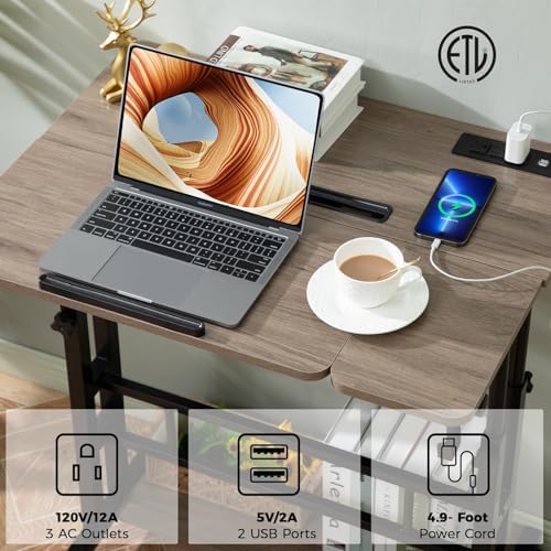 Hadulcet Rolling Stand Up Desk Adjustable Height - Portable Standing Desk with Wheels & Charging Station, Mobile Laptop Desk Small Standing Desk Drawing Table, Grey