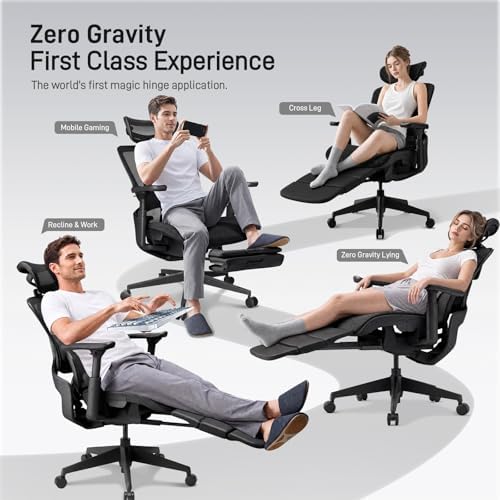 FLOW360 Ergonomic Mesh Office Chair with Footrest, Big&Tall Chair Black MS