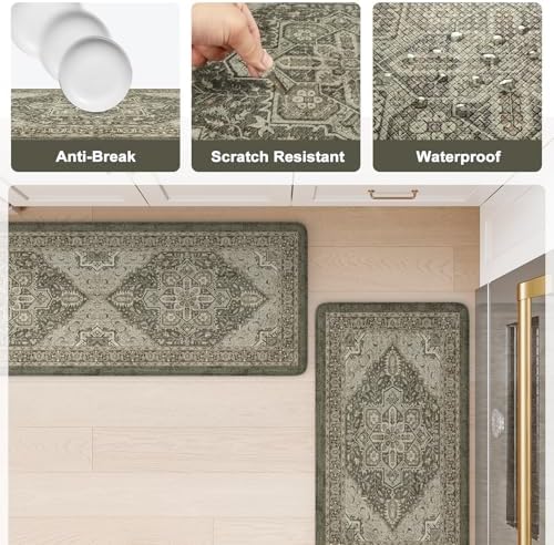 KIMODE Kitchen Mats Cushioned Anti Fatigue, Boho Kitchen Rugs Sets of 2