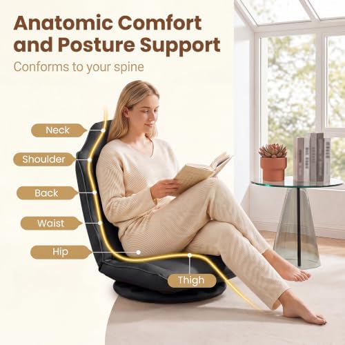 KOMFOTT 360° Swivel Floor Gaming Chair with Adjustable Backrest (Black)