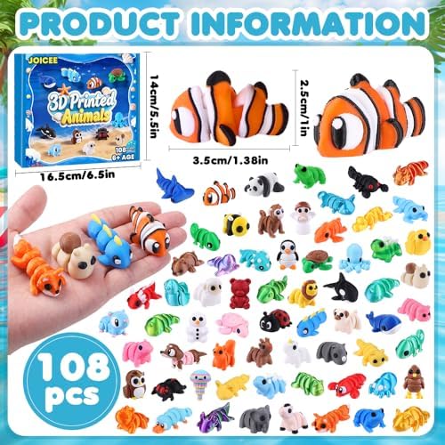 JOICEE 108Pcs Mini 3D Printed Animals Articulated Flexible Fidget Toys