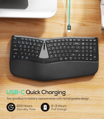 Nulea Ergonomic Split Wireless Keyboard with Cushioned Wrist Rest