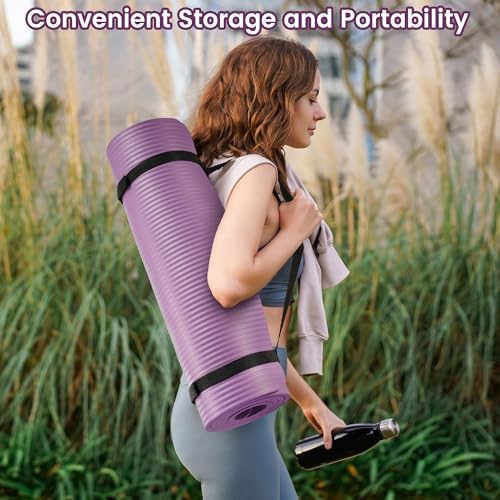 Fitvids 1/2-inch Thick High Density Exercise Yoga Mat with Carrying Strap