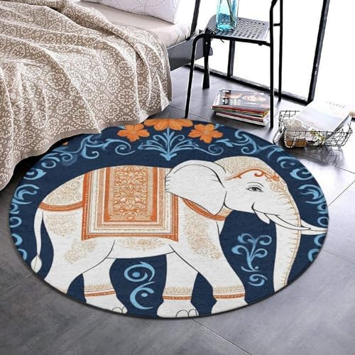 Fashion Round Area Rug Large Non Slip Carpet, Elephant Unisex Home Decor Mat