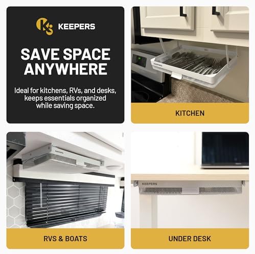 COFFEEKEEPERS KEEPERS Anything Keeper — Compact 11x10in Under-Cabinet Slide-Out Drawer & K-Cup Holder for Desk Items, RV & Small Kitchen — White