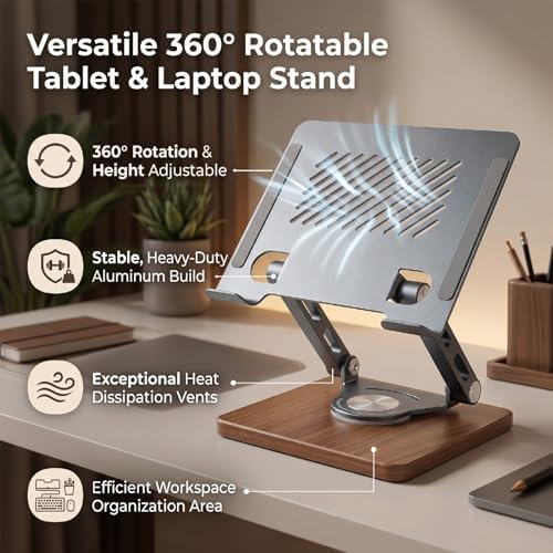 Adjustable Tablet Stand for Desk, 360 Rotatable Foldable