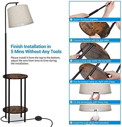 DEWENWILS Floor Lamp with Table, Wooden Nightstand, Farmhouse