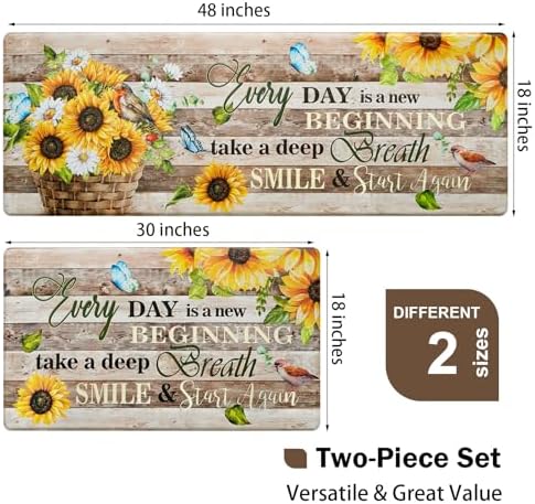 Likiyol Sunflower Kitchen Rugs Set of 2 Farmhouse Kitchen Mats for Floor Anti Fatigue Mats for Kitchen Floor, Butterfly Floral Kitchen Rugs Non Slip Washable Kitchen Floor Mats, 18''x 30''+18''x 48''